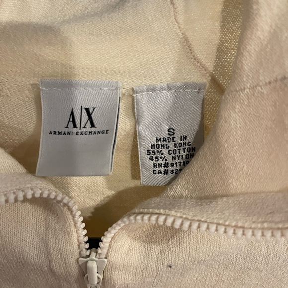 A/X Armani Exchange cropped sweater Women Small. Cream with Pink fuzzy lettering - Picture 4 of 4